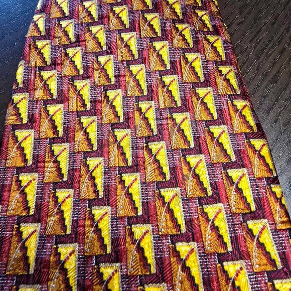 Ermenegildo Zegna Disegno Esclusivo Gold & Red Silk Tie - Picture 4 of 4